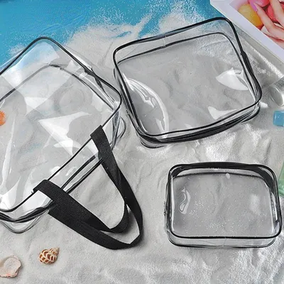 Zdjęcie produktu dla Zestaw 3w1 Kosmetyczka Podróżna Przezroczysta na Zamek