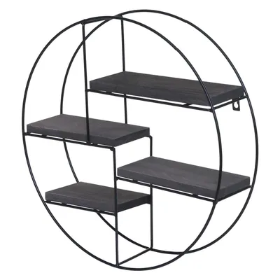 Produktbild von Wandregal MCW-K76, Hängeregal Schweberegal Regal, 4 Regalböden Metall Massiv-Holz Industrial 45x45x11cm  dunkelgrau