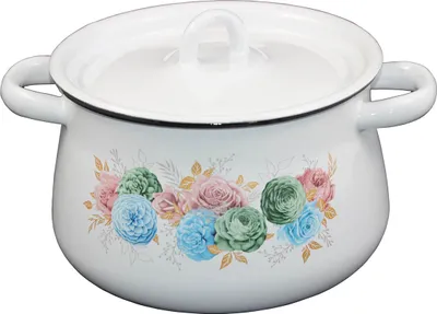 Produktbild von Emaille Koch-Topf mit Deckel Euphorie Blumen Motiv emailliert SPHÄRISCH 2,5 Liter
