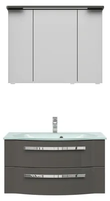 Produktbild von Pelipal Badmöbel-Set xpressline 4005 BxHxT 92 x 200 x 49,1 cm Frontfarbe grau hochglanz mit Waschtisch Glas weiß, Wascht
