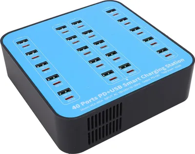 Zdjęcie produktu dla Stacja ładująca USB, 40-portowa ładowarka o mocy 400 W z 20 portami USB i 20 portami PD, ładowarka USB typu C do smartfonów, tabletów i laptopów (wtyczka UE)