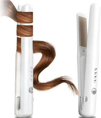 Image de Brosse électrique pour cheveux - 2 en 1 : brosse lissante et boucleuse - 4 réglages de température - Rechargeable par USB - Chauffage rapide - Idéale pour les voyages et l'utilisation quotidienne - Blanche