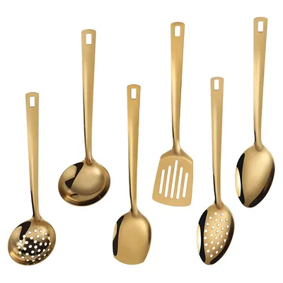 Produktbild von Edelstahl-Kochutensilien-Set, 6-teilig, Titan-Beschichtung, Anti-Rost, Ergonomisch,Küchenhelfer  für alle Kochbedürfnisse