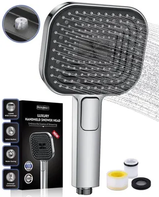 Obrázek produktu pro Úsporná sprcha, velká, 135 mm, ruční sprcha, s ochranou proti usazování vodního kamene, silikonová, úspora vody 43 %, 3 druhy proudu, chrom