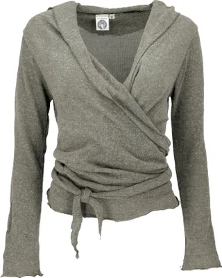 Produktbild von Wickelshirt, Baumwollstrick Pullover, Wickeljacke - Helles Khakigrün, Damen, Elasthan,Baumwolle, Größe: M