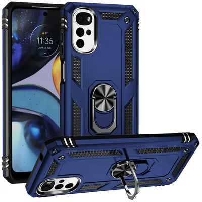 Image de Etui pour Motorola Moto G22 étui de protection militaire double couche avec support d'anneau et support bleu
