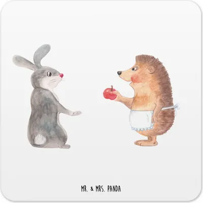 Produktbild von Mr. & Mrs. Panda Untersetzer für Gläser Hase Igel 6er Set - Weiß - Geschenk, Coaster, und, Tischuntersetzer, Lustige Sprüche, Tassen, Glas-Untersetzer, Liebe Spruch