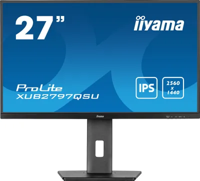 Produktbild von iiyama ProLite XUB2797QSU-B1 27" WQHD IPS Display schwarz 68.5cm (27"), 2560 x 1440 IPS 100Hz, 1ms, HDMI, DisplayPort, Lautsprecher 2x 2W, VESA 100 x 100, höhenverstellbar, neigbar, Pivot, drehbar, (22kWh/1000h, 69cm), 2x USB3.2 Gen1 Hub (XUB2797QSU-B1)