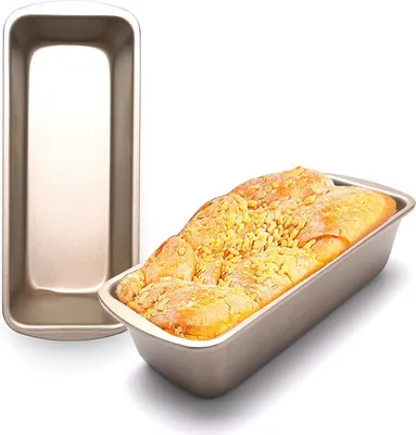Produktbild von CANDeal 2er Set Kastenform Brotbackform Antihaftbeschichtung Backform Toast Form Schwerer Kohlenstoffstahl Backformen Kuchenform für Saftige Kuchen und Deftige Brote, Gold