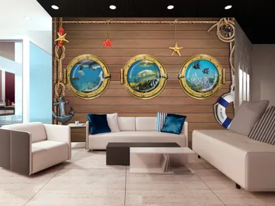 Immagine prodotto di Carta da parati fotografica in tessuto non tessuto finestra nave 400x280 cm carta da parati murale XXL mare mondo sottomarino pesce f-A-0077-a-b