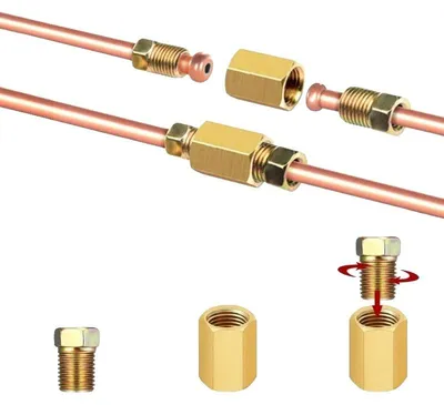 Produktbild von Bremsrohrverbinder, 3/8"-24 Gewinde, passend für 3/16" Bremsleitungsrohr, Kupfermaterial, einfache Installation, hervorragende Korrosionsbeständigkeit