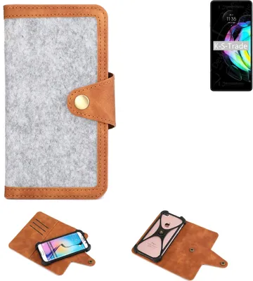 Produktbild von K-S-Trade Handyhülle kompatibel mit Motorola Edge 20 Schutzhülle Filz-Hülle Kunst-Leder hellgrau braun (1x)