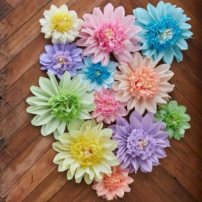 Image de Fleurs en papier crépon, lot de 12, pour la décoration
