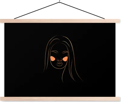Produktbild von MuchoWow® Textilposter Frau - Gold - Rosa - Strichzeichnung 60x40 cm mit holzfarbenen Rahmen - Bilder