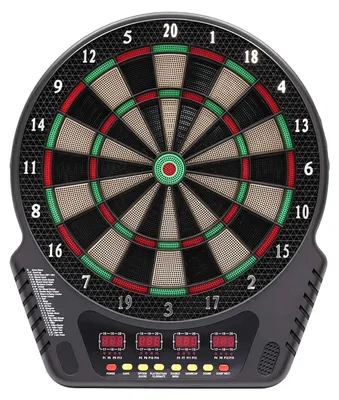 Image de Jeu de fléchettes électronique - Cible de 44 x 50,5 cm - Comptage automatique des points - 27 jeux - 6 fléchettes - Pour 1 à 16 joueurs - Noir