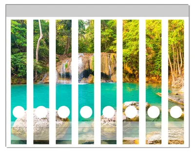 Produktbild von Wallario Ordnerrücken Sticker, selbstklebend für schmale Ordner, 8 Stück, Motiv Paradiesischer Wasserfall