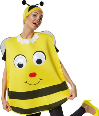A woman wearing a bee costume.