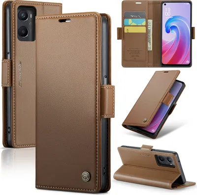 Image de Oppo A96 Case, RFID Blocking Card, Advanced Flip Leather Case with Stand Function pour Oppo A96 / A36 / A76 4G Brown