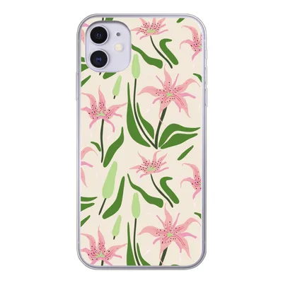 Produktbild von MuchoWow® Handyhülle Schutzhülle Hülle für iPhone 11 Blume - Rosa - Blatt Silikon Softcase Handy Hülle - Handytasche