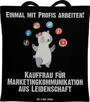 Produktbild von Mr. & Mrs. Panda einkaufsshopper Kauffrau für Marketingkommunikation Leidenschaft - Schwarz - Geschenk, Tote Bag, totebag, Uni Tasche, Shopping, Laptoptasche