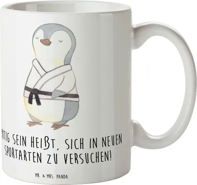 Produktbild von Mr. & Mrs. Panda Kaffeebecher Neue Sportart versuchen - Weiß - Geschenk, Stärke finden, Abenteuer, Teetasse, Zuversicht, persönliche Entwicklung, Tasse, Trost, haferl
