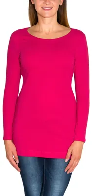 Produktbild von Alkato Damen Langarm Longshirt Langarmshirt Tunika Basic Shirt, Farbe: Amarant, Größe: L