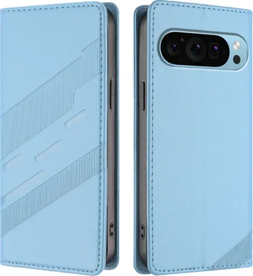 Produktbild von Hülle für Google Pixel 9 / Pixel 9 Pro, Kunstleder Brieftaschen Handyhülle mit Kartenfach und Standfunktion Hellblau