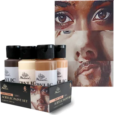Produktbild von Phoenix Acrylfarben Set Hautfarben - 6x59ml Porträt Farben für realistische Hauttöne, Künstlerfarben