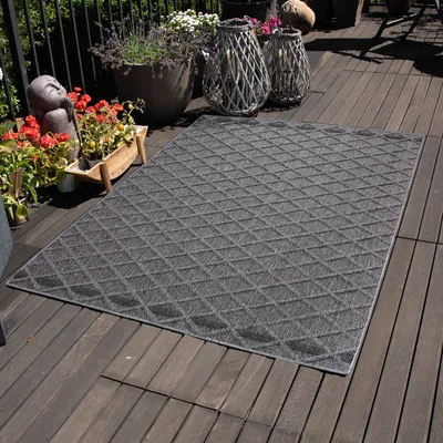Zdjęcie produktu dla Dywan wewnętrzny i zewnętrzny,,z wzorem rombów idealny do kuchni,na balkon,taras,do ogrodu lub salonu,Rozmiar: 80 x 150 cm,Kolor: Szary-3
