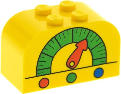 Produktbild von 1x Lego Rundstein gelb 2x4x2 halbrund bedruckt Motiv Stein 4166 4744pb02