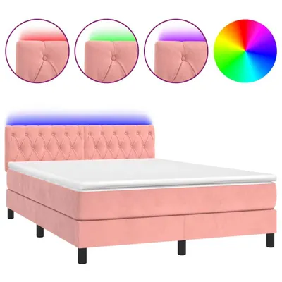 Immagine prodotto di vidaXL Letto a molle con materasso e LED Rosa 140x190 cm Velluto