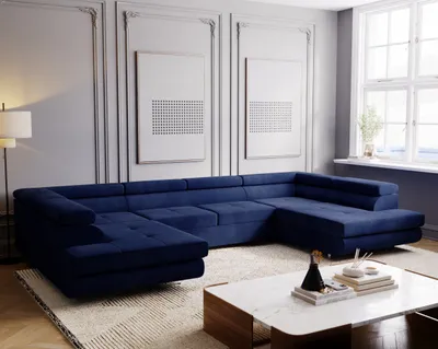 Produktbild von E-ZIMPAZ Ecksofa mit Schlaffunktion und Bettkasten MONTANA XL Eckcouch U-Form Sofa Wohnzimmersofa XXL Wohnlandschaft Couchgarnitur - Blau MH 77