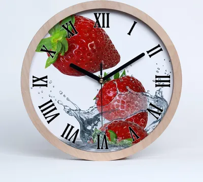 Produktbild von Holzuhr 25fi cm wanduhr - schwarze Spitzen - Erdbeeren und Wasser