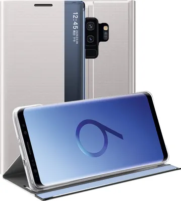 Produktbild von Galaxy S9 Plus Hülle, LaimTop Slim Flip Leder Smart View Window Klappetui Schutzhülle mit Standfunktion für Samsung Galaxy S9 Plus Silber