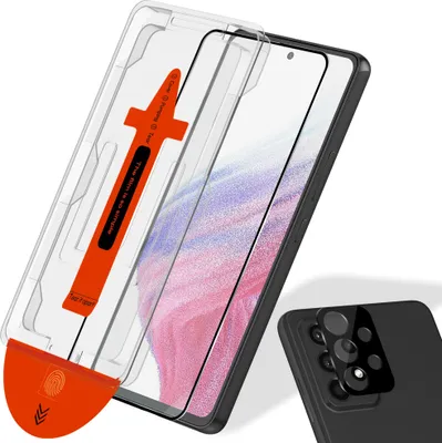Obrázek produktu pro 1-balení Samsung A53 Ochranné sklo na displej & 1-balení ochrana objektivu - Tvrzené sklo | [Automatická instalace] - Bez bublin