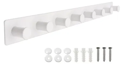 Image de Tringle à vêtements en acier inoxydable, crochets muraux avec vis, tringle à vêtements avec 8 crochets (blanche, 8 crochets)