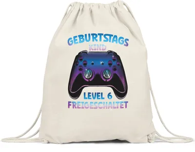 Produktbild von Geburtstagskind Level 6 Freigeschaltet Turnbeutel Gymsack  Happy Birthday Geburtstag Alles Gute Controller Konsole Gamer
