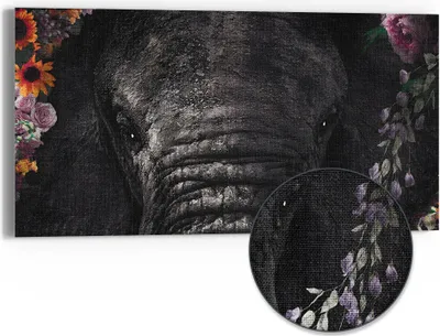 Produktbild von DEQORI Hybrid Leinwand Bild 60x30 cm 'Elefantenblütenpracht' Wandbild Glas flach modern
