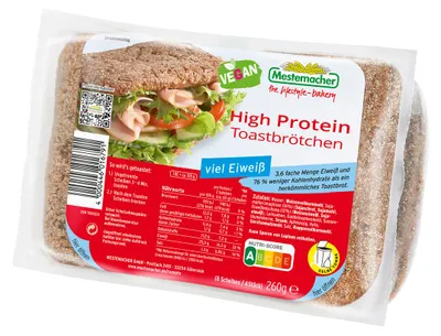 Zdjęcie produktu dla Mestemacher tosty z białkiem jaja kurzego z dużą ilością białka 4 porcje 260g