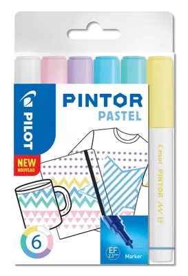 Obrázek produktu pro Pilot Pintor Pastel, 6 kusů, Modrá, Zelená, Růžová, Fialová, Bílá, Žlutá, Jemný hrot, Různé barvy, Kulatý, 2,3 mm