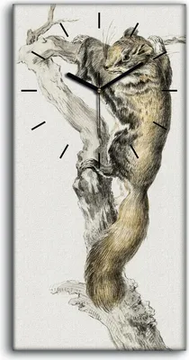Produktbild von Wandkunst Leinwand Bild Uhr 30x60 Gemälde Tier Eichhörnchen Zweig Kunst - schwarze Hände