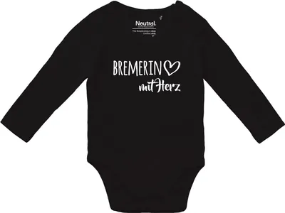 Produktbild von Huuraa Baby Body Bremerin mit Herz 68 Black  Baumwolle Fairtrade Langarmbody Geschenkidee