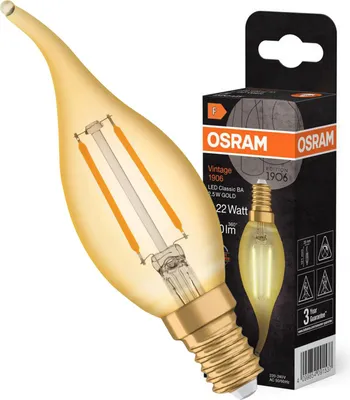 Zdjęcie produktu dla Żarówka LED Dekoracyjna B40 Świeczka E14 2.5W = 22W 220lm 2400K Ciepła 300° Vintage 1906 Osram