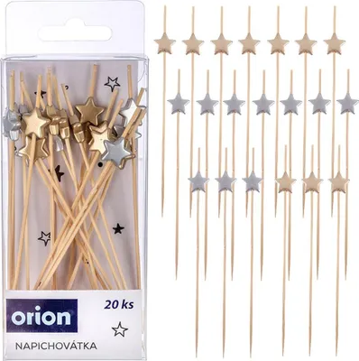 Immagine prodotto di Orion | Spiedini da cocktail - In bambù - 20 pezzi - 12 cm - per spuntini - Motivo a stella