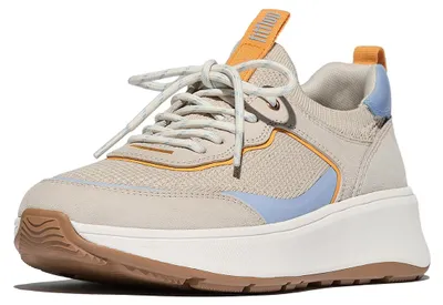 Zdjęcie produktu dla FitFlop F-Mode, botki sportowe z zamszu i dzianiny, platforma, slip-on, sznurowane, kolor beżowy, rozmiar 37