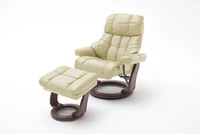 Productafbeelding van MCA Relaxfauteuil Calgary XXL, tv-fauteuil met voetenbankje, echt leer, belastbaar tot 180 kg, kleur crème, met walnootlook