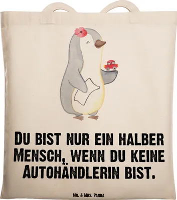 Produktbild von Mr. & Mrs. Panda Tote Bag Autohändlerin Herz - Transparent - Geschenk, canvas tasche, Beruf, Spruch, Autohandel, Witzig, Unitasche, Stoffbeutel, Laptoptasche, Jutebeutel