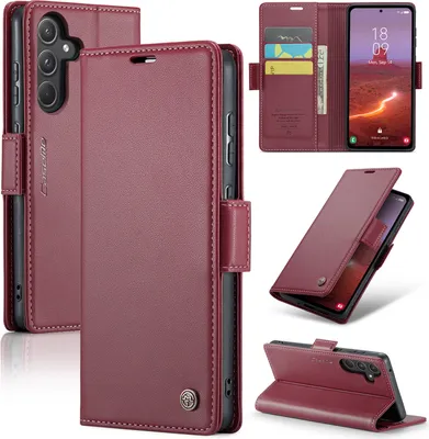 Obrázek produktu pro Galaxy A55 Case, kožené pouzdro s funkcí stojánku pro Samsung Galaxy A55 Red