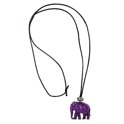 Produktbild von Kette 35x32x18mm Elefant Kunststoff lila-weiß marmoriert Kordel schwarz 90cm lila 35x32mm