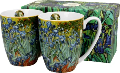 Obrázek produktu pro Duo hrnek na kávu sada 2 Van Gogh Irises z porcelánu, hrnek, šálek na čaj, šálek na kávu s uchem 350 ml